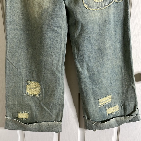 Oli & Hali Love Patch Wide Leg Baggy Denim Pants size Large Boho Distressed NWOT - Picture 10 of 13